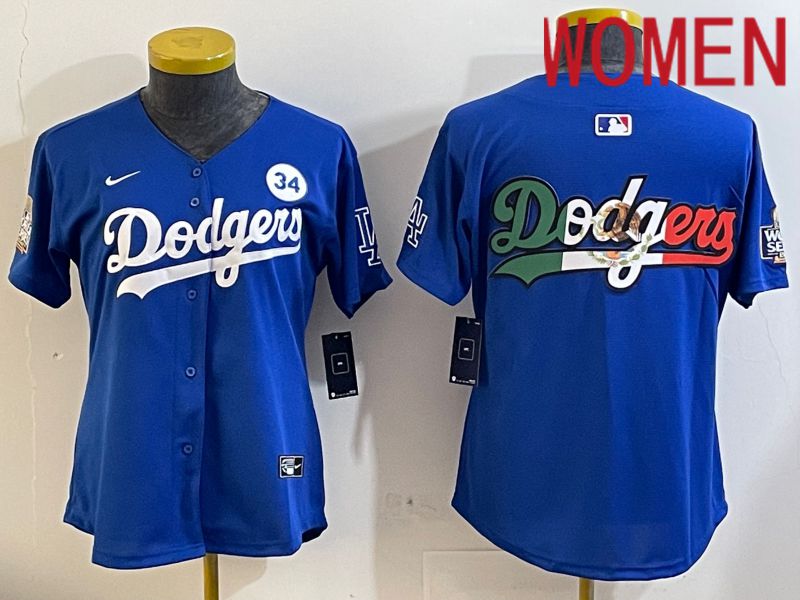 Women Los Angeles Dodgers blank 2024 World series patch blue jersey 202411293->women mlb jersey->Women Jersey